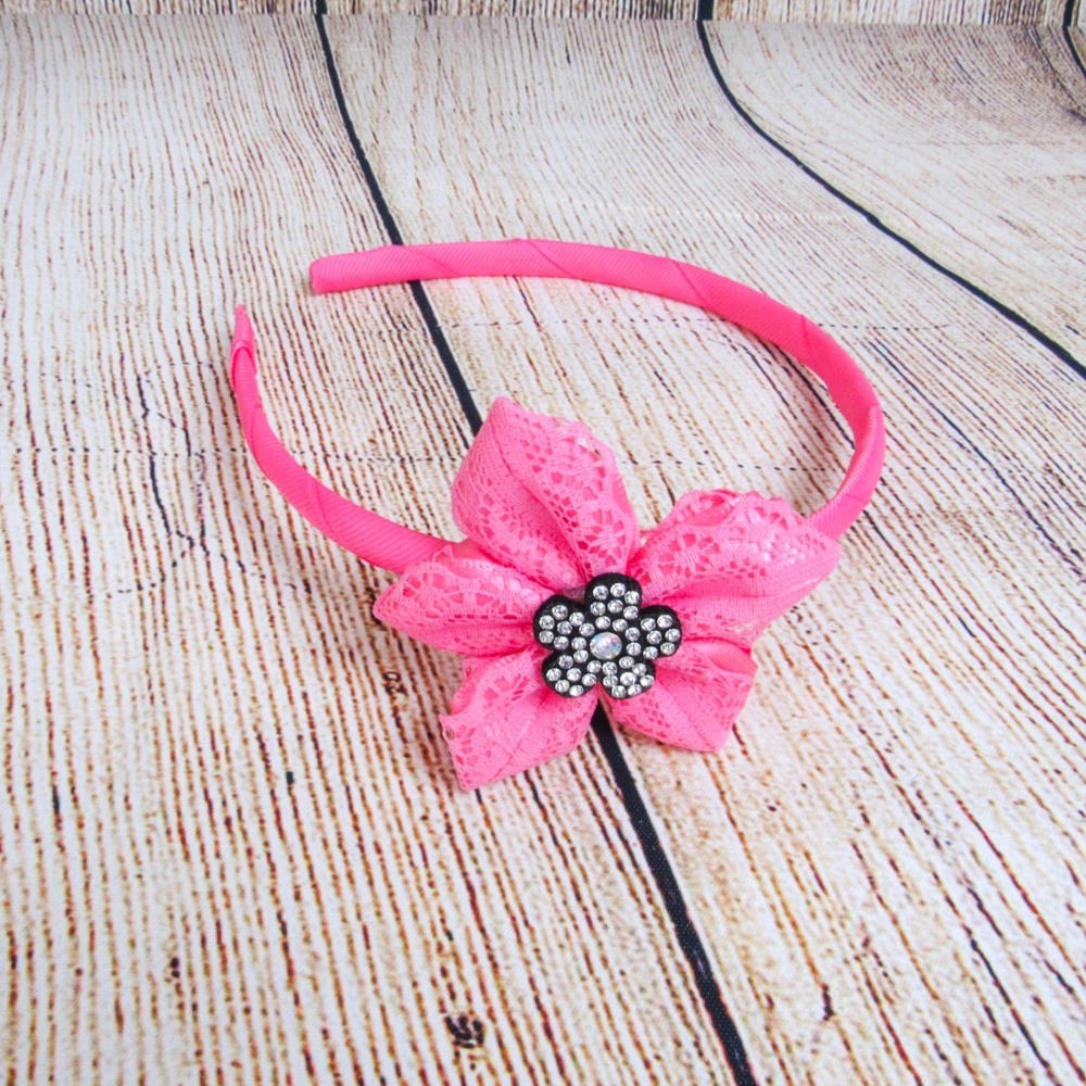 Flower lace girls headband Pink